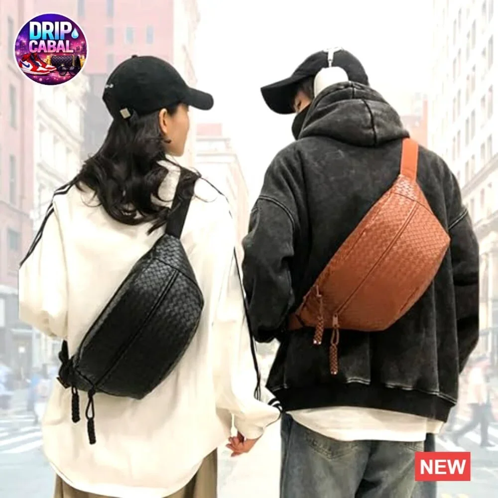 Woven PU Leather Fanny Pack Adjustable Strap Crossbody Sling Bag